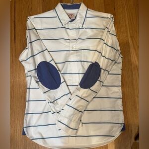 Brooks Brothers size small white and blue stiles elbow patch button down shirt